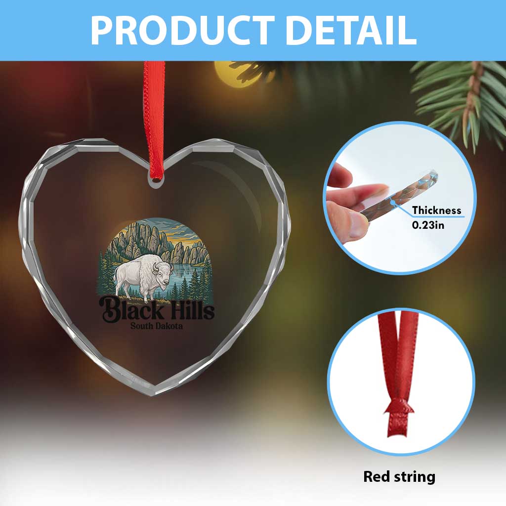 Black Hills South Dakota White Buffalo Heart Crystal Glass Ornament State Pride Gift