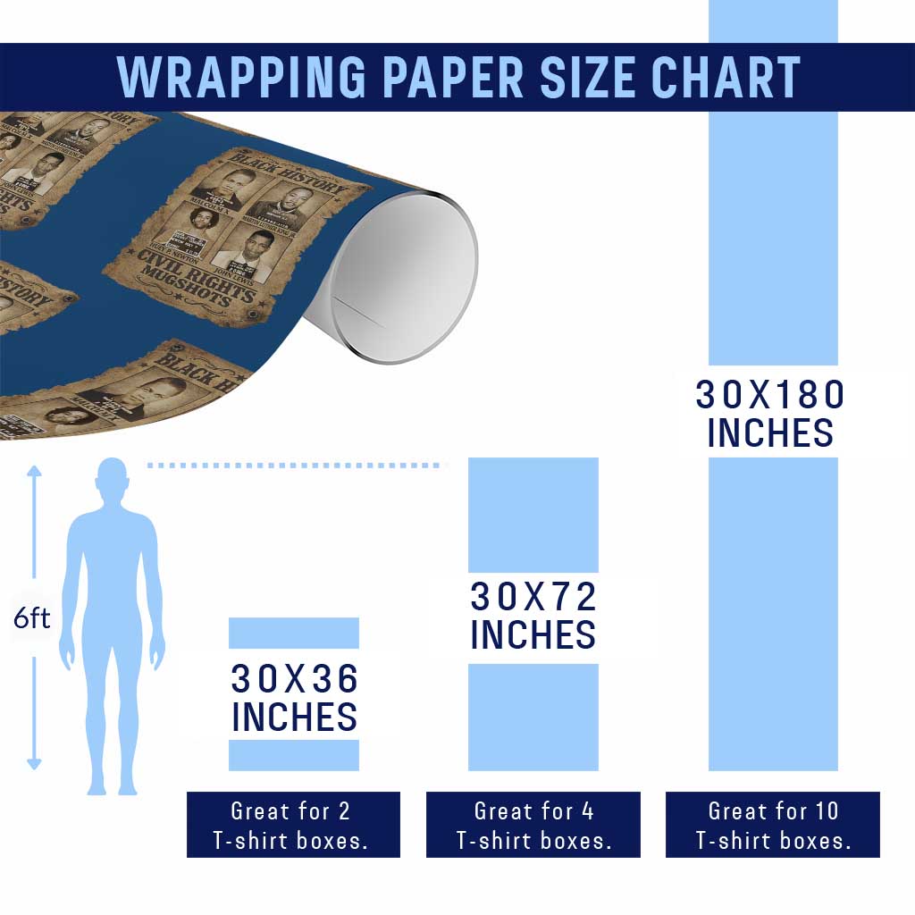 Black History Civil Rights Mugshots Wrapping Paper Roll Malcolm X MLK John Lewis Huey P Newton