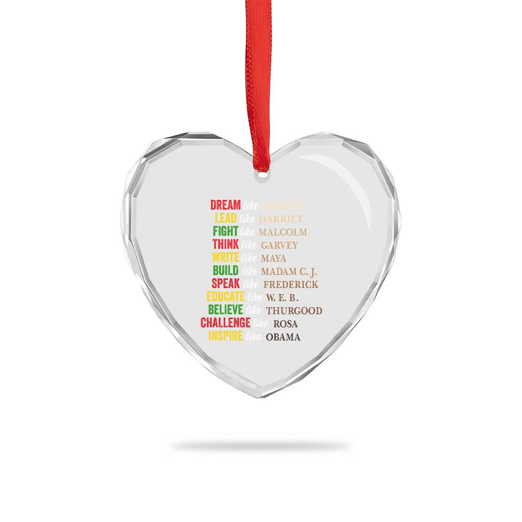 Black History Dream Like Martin Lead Like Harriet Heart Crystal Glass Ornament African American Leaders