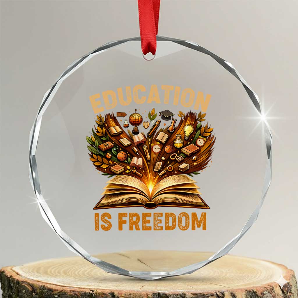 Black History Education Is Freedom Crystal Glass Ornament Retro Books Afro African American Heritage