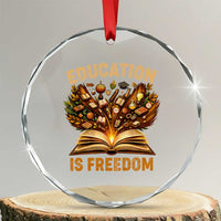 Black History Education Is Freedom Crystal Glass Ornament Retro Books Afro African American Heritage