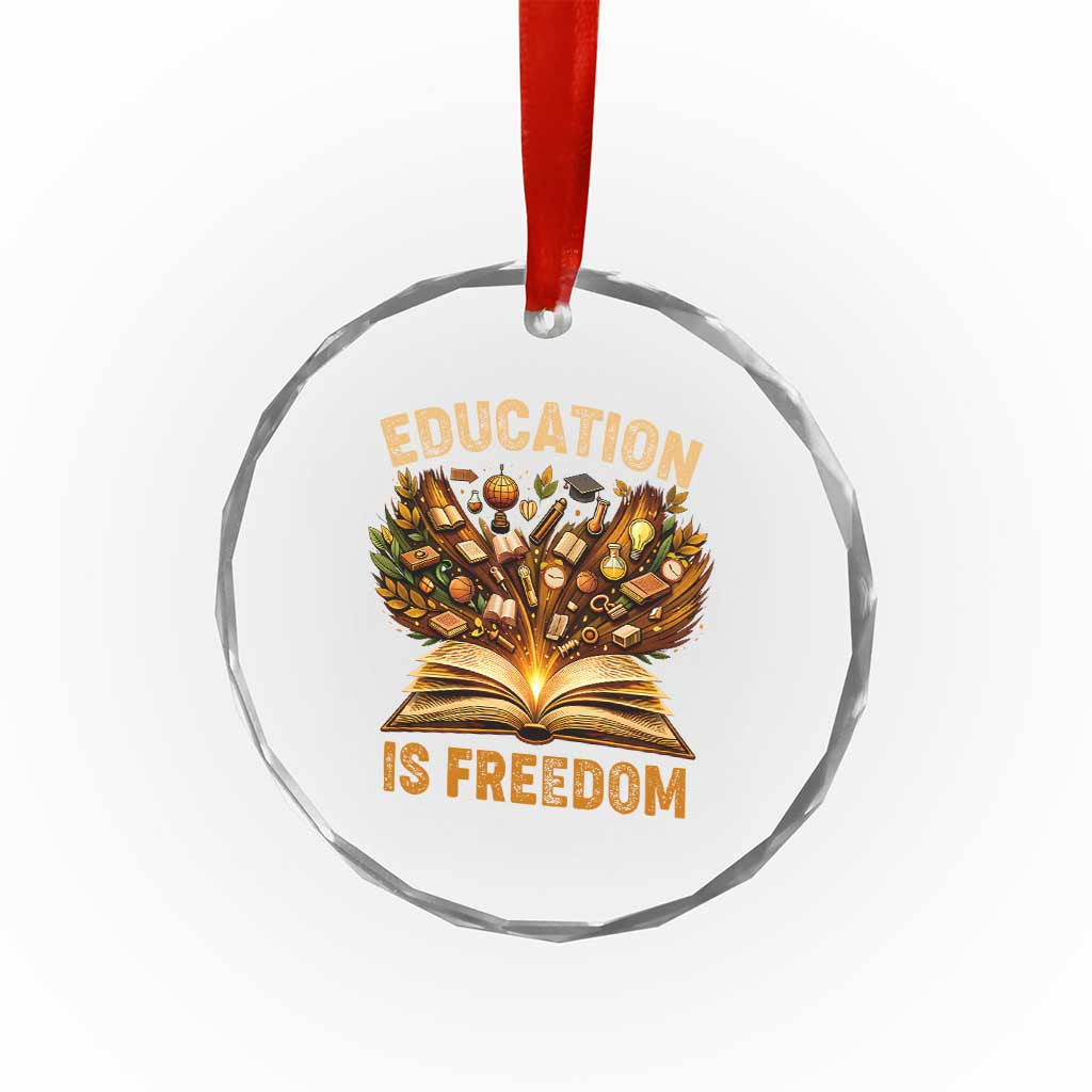 Black History Education Is Freedom Crystal Glass Ornament Retro Books Afro African American Heritage