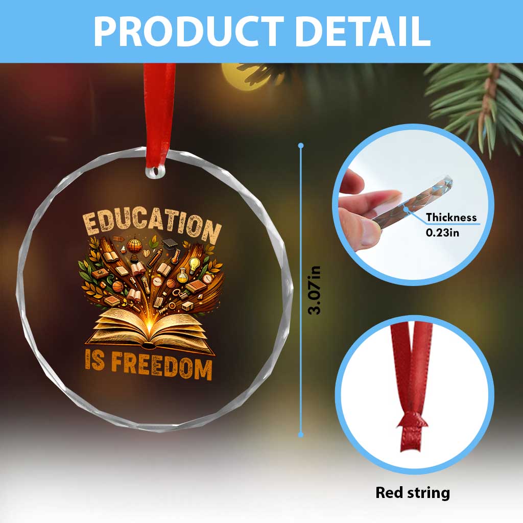 Black History Education Is Freedom Crystal Glass Ornament Retro Books Afro African American Heritage