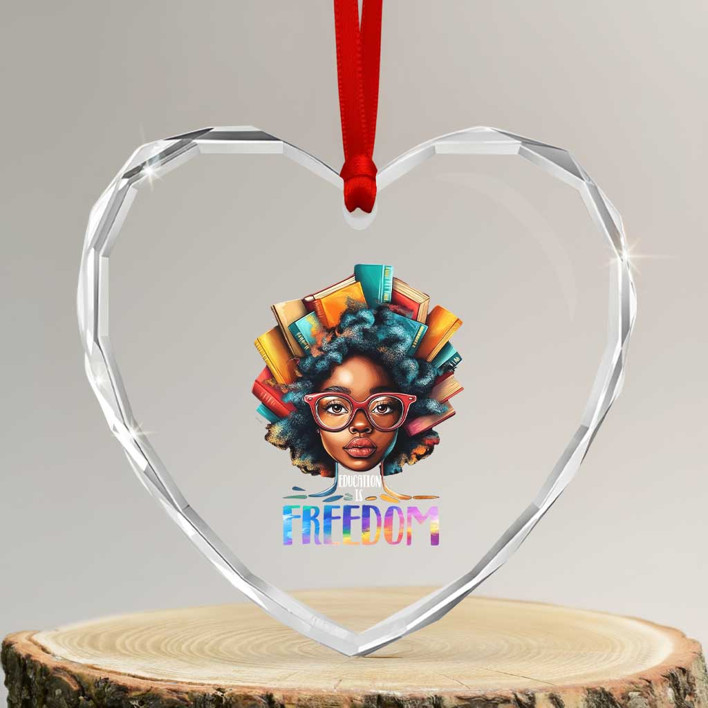 Black History Education Is Freedom Heart Crystal Glass Ornament Black Teacher Books - Wonder Print Shop