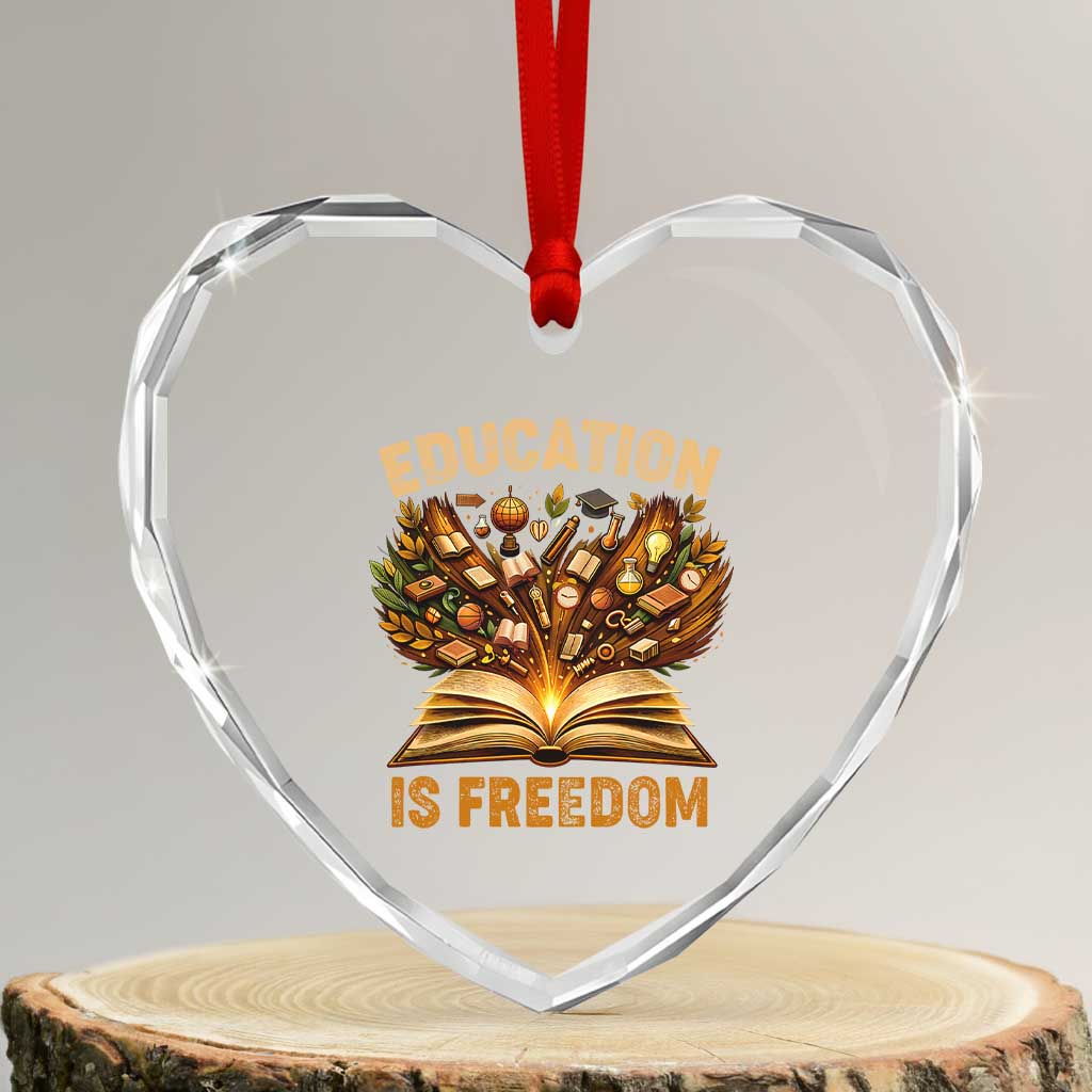 Black History Education Is Freedom Heart Crystal Glass Ornament Retro Books Afro African American Heritage