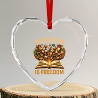 Black History Education Is Freedom Heart Crystal Glass Ornament Retro Books Afro African American Heritage