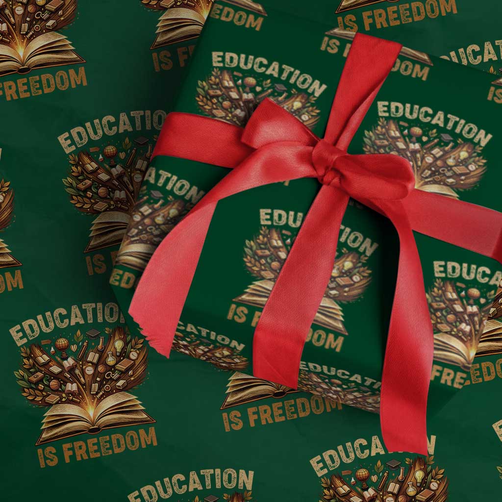 Black History Education Is Freedom Wrapping Paper Roll Retro Books Afro African American Heritage