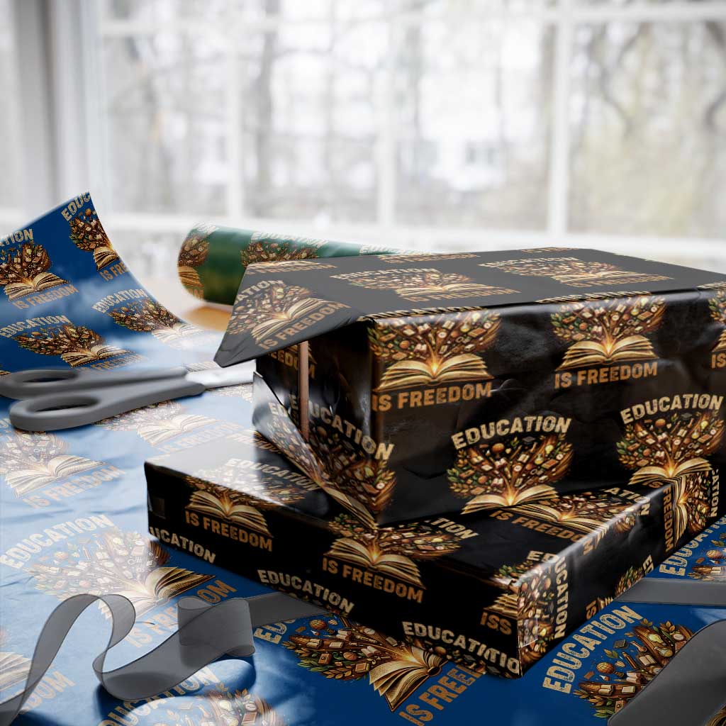 Black History Education Is Freedom Wrapping Paper Roll Retro Books Afro African American Heritage