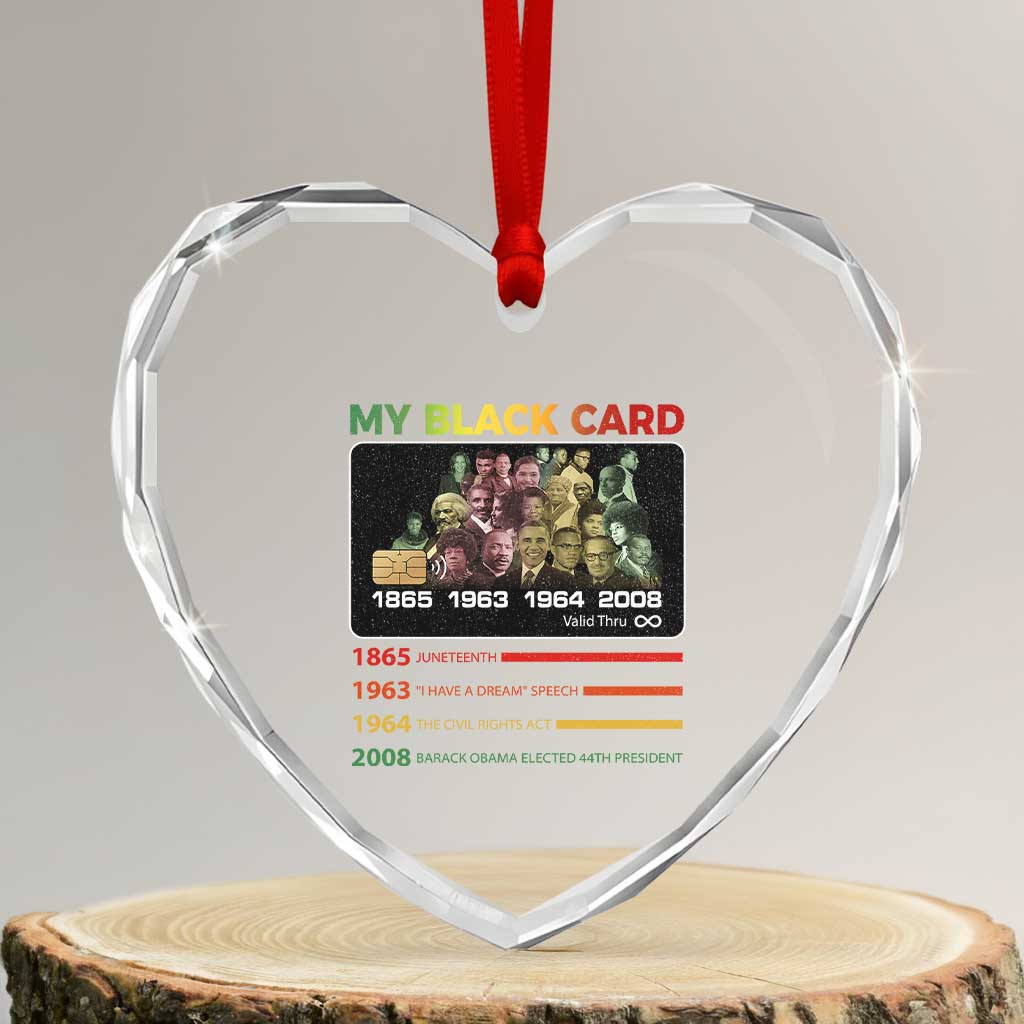 Black History Heart Crystal Glass Ornament My Black Card Greatest African American Leaders