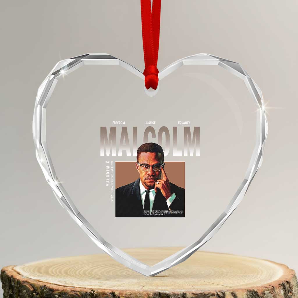 Black History Hero Malcolm X Heart Crystal Glass Ornament Stumbling Is Not Falling TS12