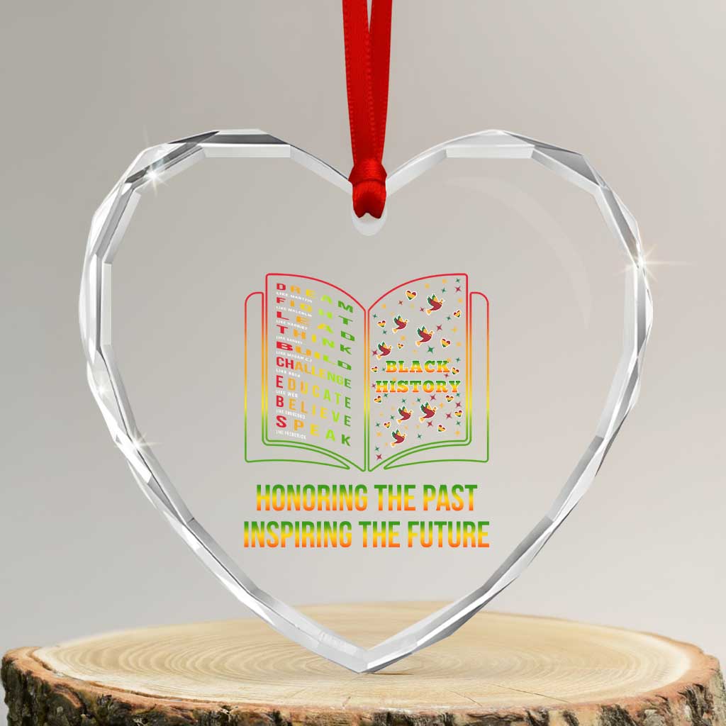 Black History Leaders Book Heart Crystal Glass Ornament African American History For Teachers - Wonder Print Shop