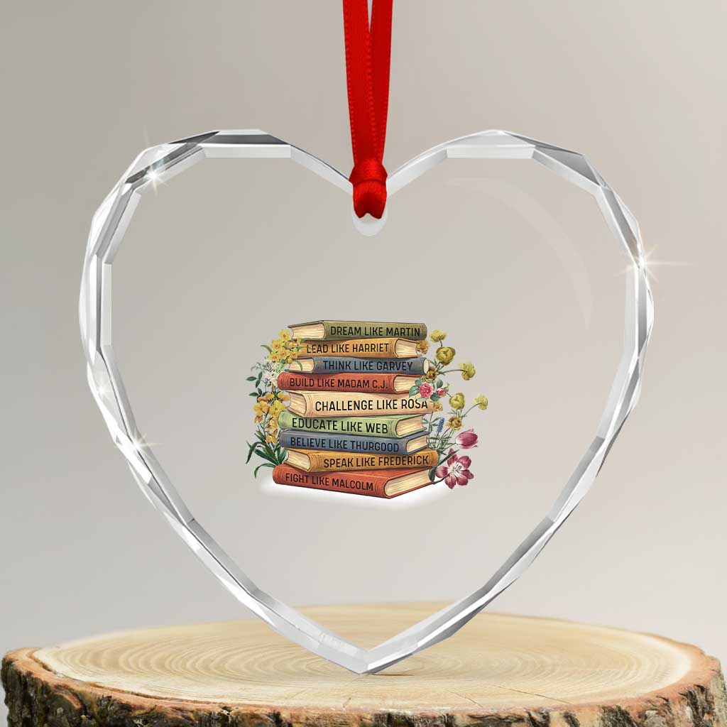 Black History Leaders Book Heart Crystal Glass Ornament African American Teachers - Wonder Print Shop