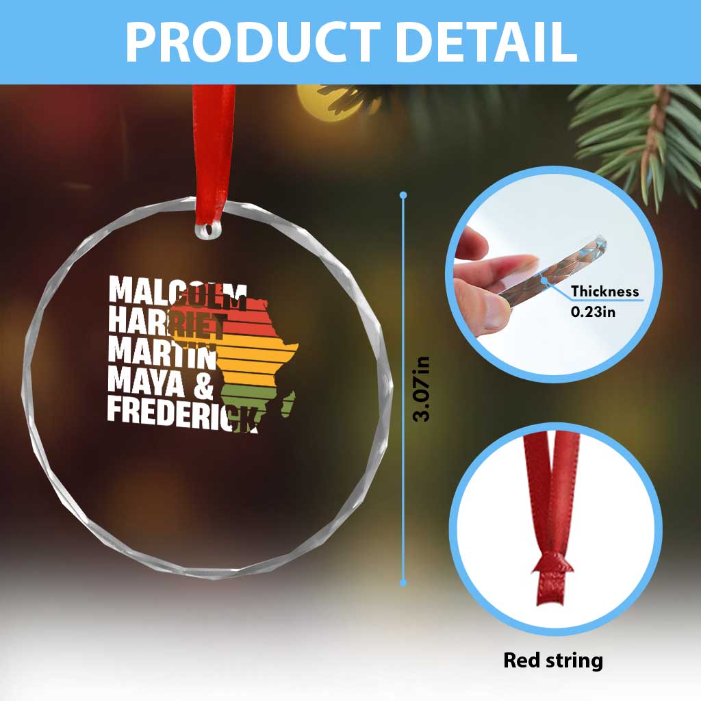 Black History Leaders Crystal Glass Ornament Malcolm Harriet Martin Maya Frederick Africa Map