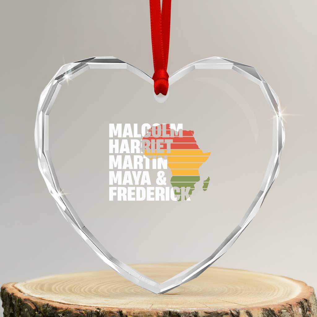 Black History Leaders Heart Crystal Glass Ornament Malcolm Harriet Martin Maya Frederick Africa Map