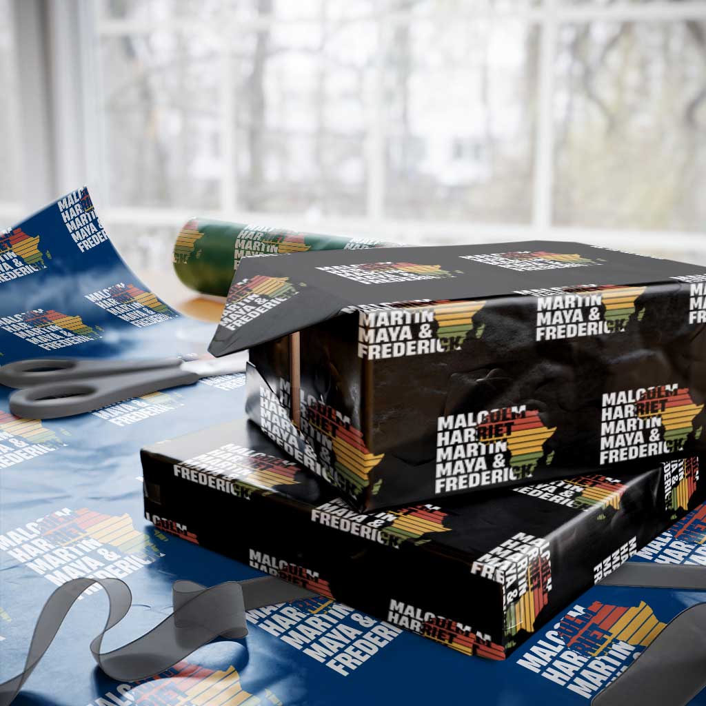 Black History Leaders Wrapping Paper Roll Malcolm Harriet Martin Maya Frederick Africa Map