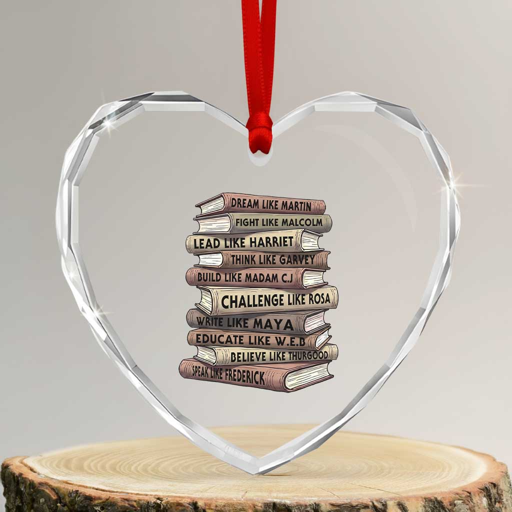 Black History Month African American Leaders Teacher Book Lover Heart Crystal Glass Ornament