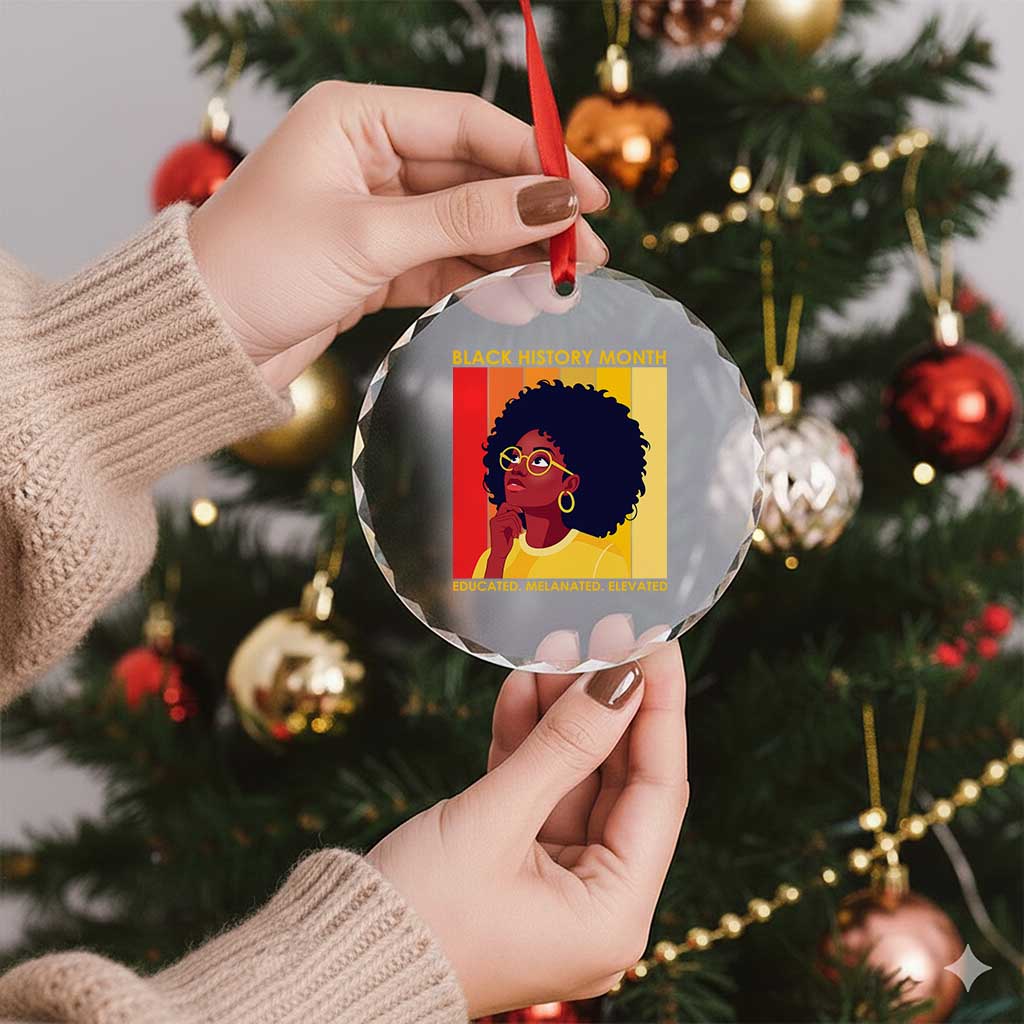 Black History Month Afro Woman Crystal Glass Ornament Educated Melanated Elevated African American Empowerment