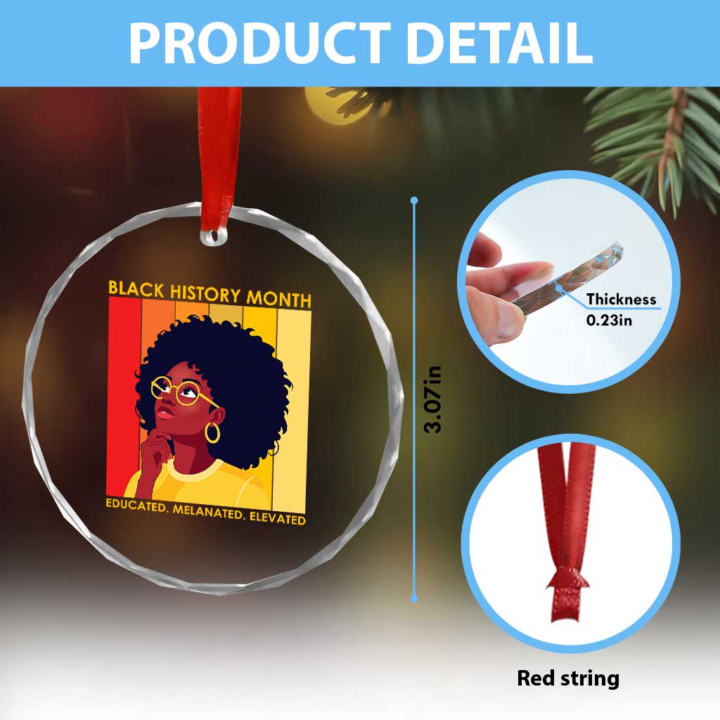 Black History Month Afro Woman Crystal Glass Ornament Educated Melanated Elevated African American Empowerment