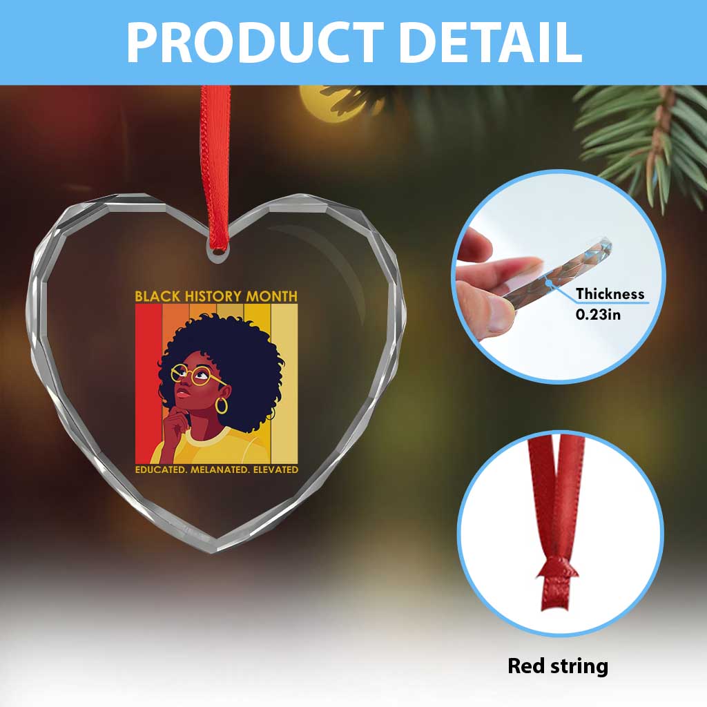 Black History Month Afro Woman Heart Crystal Glass Ornament Educated Melanated Elevated African American Empowerment
