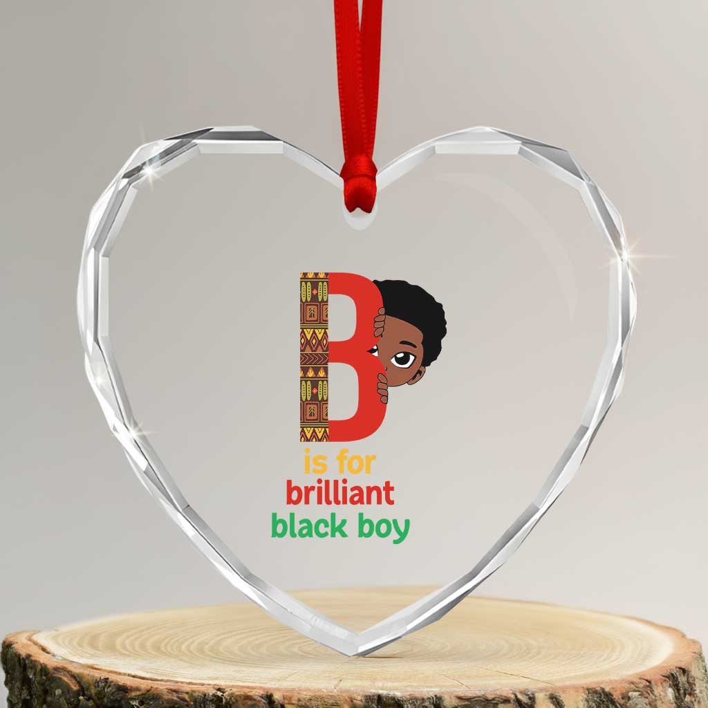 Black History Month Boy Heart Crystal Glass Ornament B Is For Brilliant HBCU Education - Wonder Print Shop
