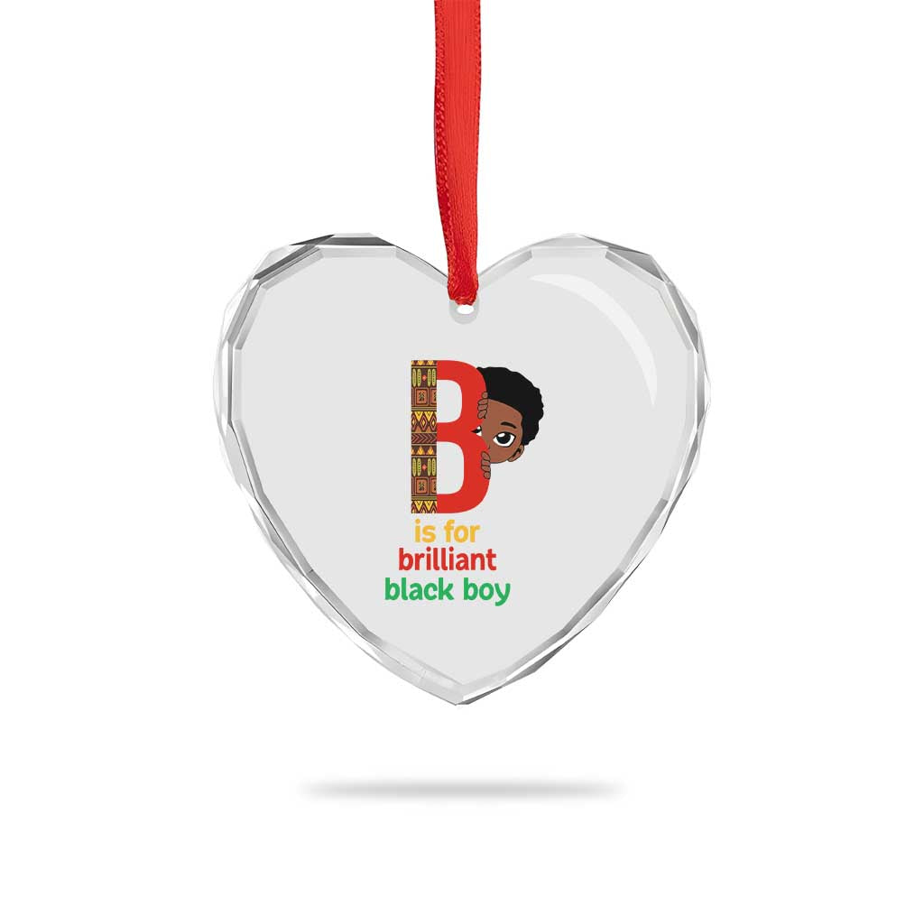Black History Month Boy Heart Crystal Glass Ornament B Is For Brilliant HBCU Education - Wonder Print Shop