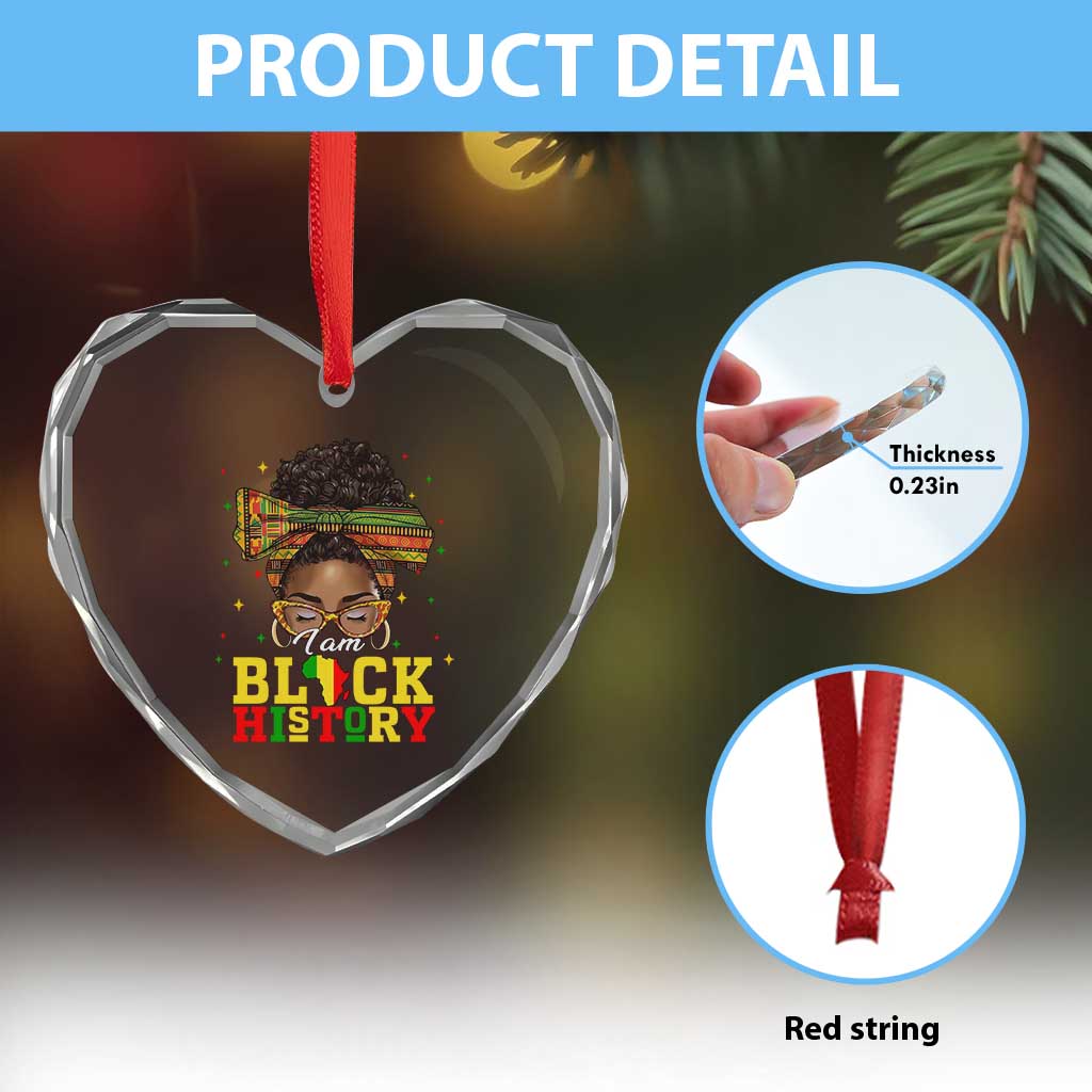 Black History Month Heart Crystal Glass Ornament Messy Pun Afro African American