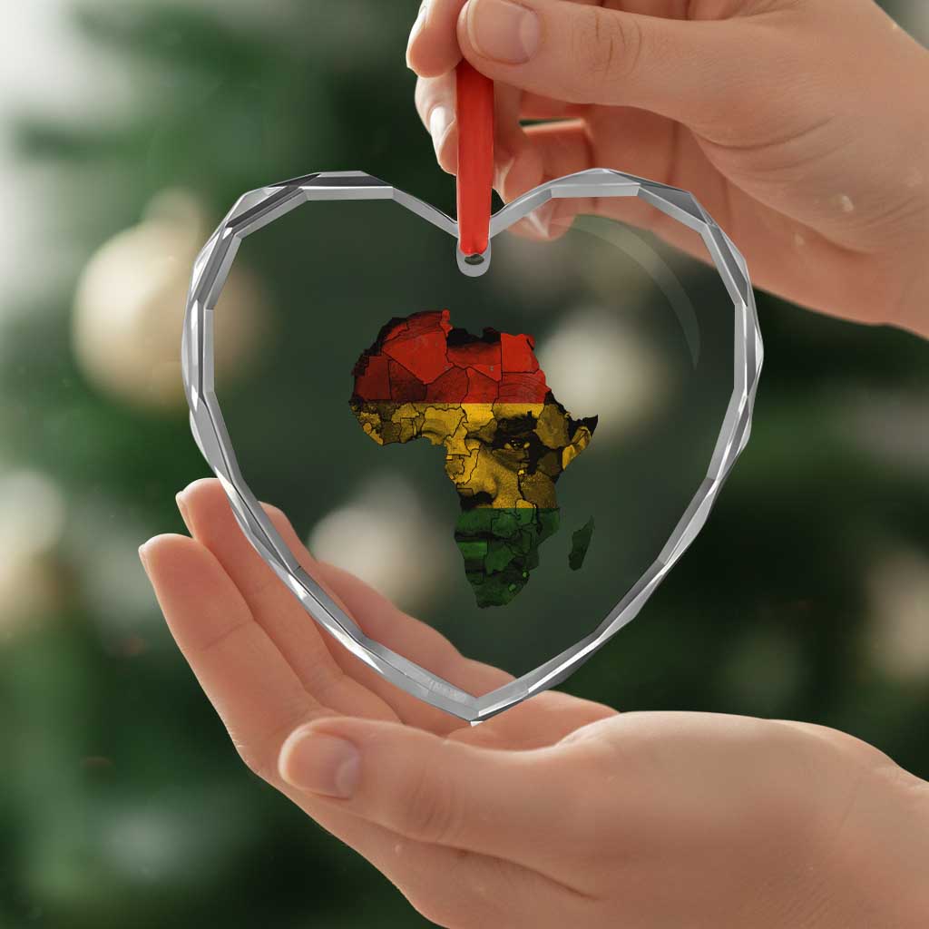 Black History Month Heart Crystal Glass Ornament Pan African Africa Map Black Pride - Wonder Print Shop