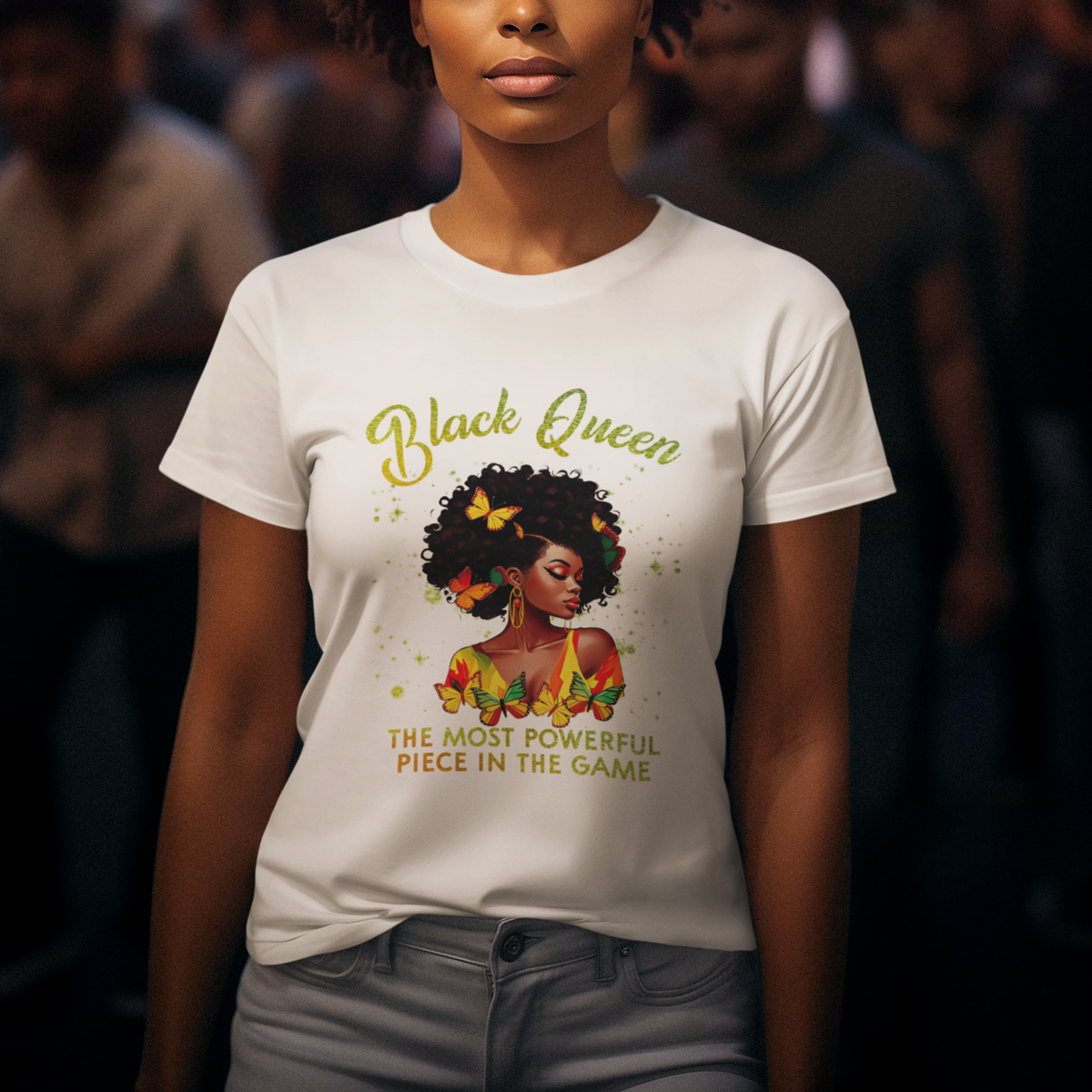 Black Queen The Most Powerful Piece In The Game Melanin Girl Butterfly T Shirt - Wonder Print Shop
