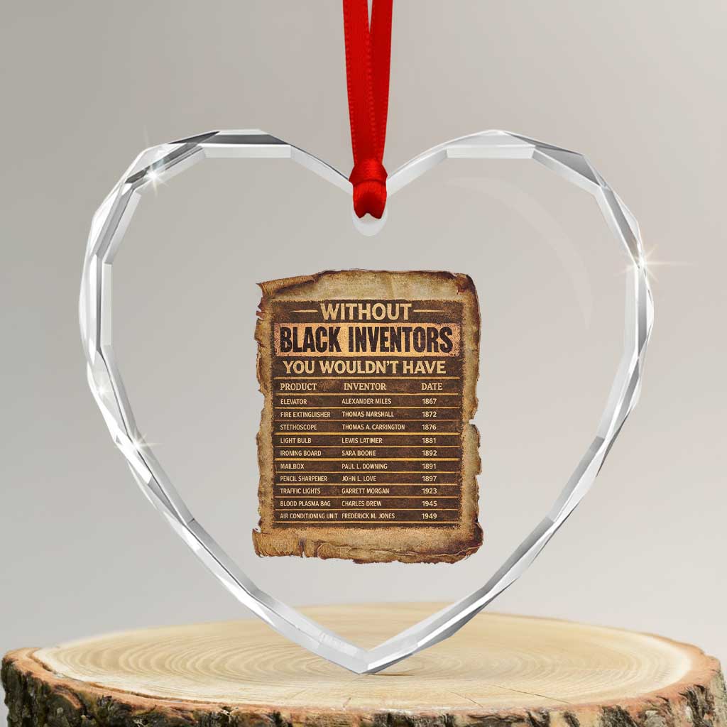 Black Inventors Heart Crystal Glass Ornament Afro African Melanin Black History Month Juneteenth