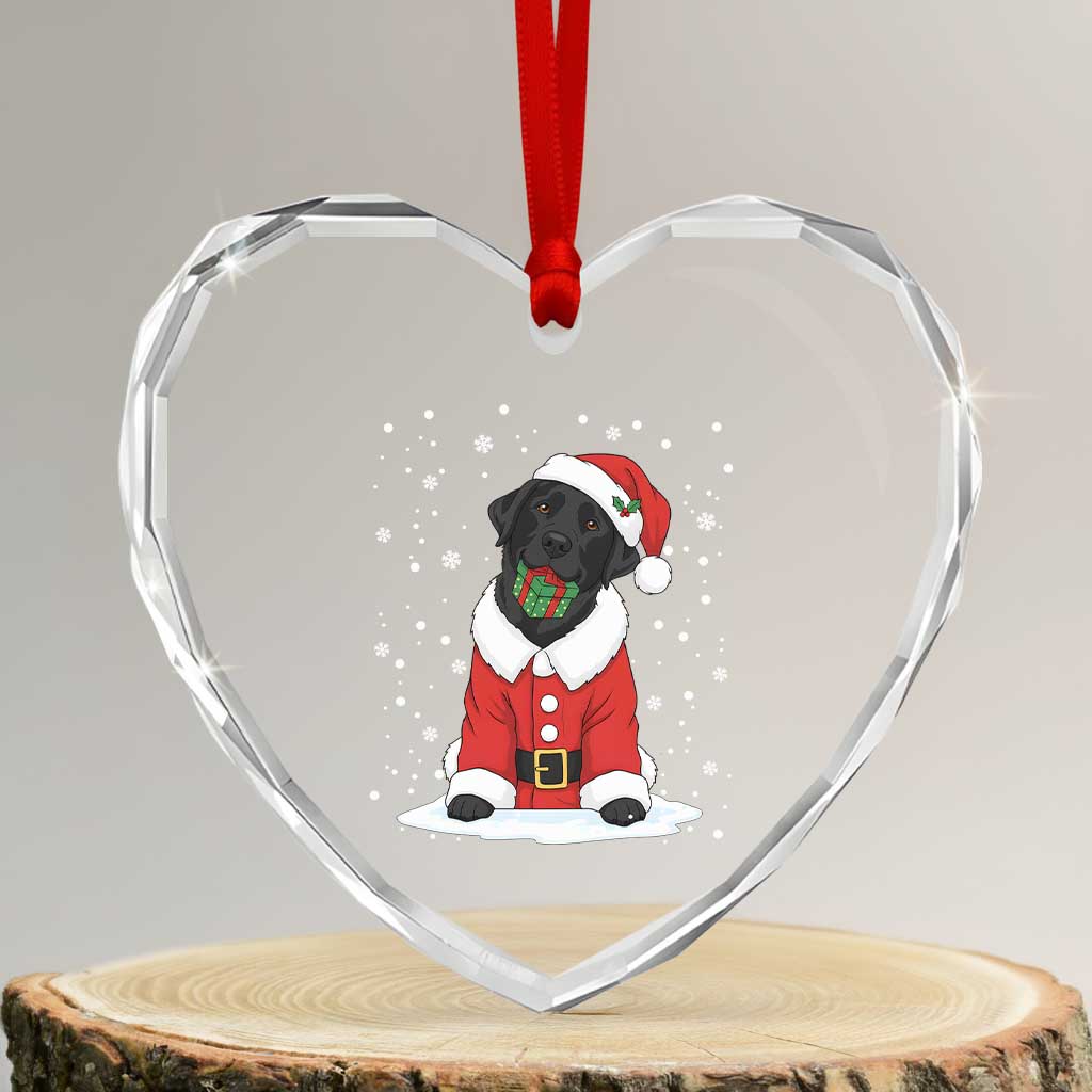 Black Labrador Santa Heart Crystal Glass Ornament Funny Christmas Dog Lover Gift - Wonder Print Shop