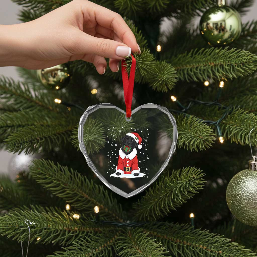 Black Labrador Santa Heart Crystal Glass Ornament Funny Christmas Dog Lover Gift - Wonder Print Shop