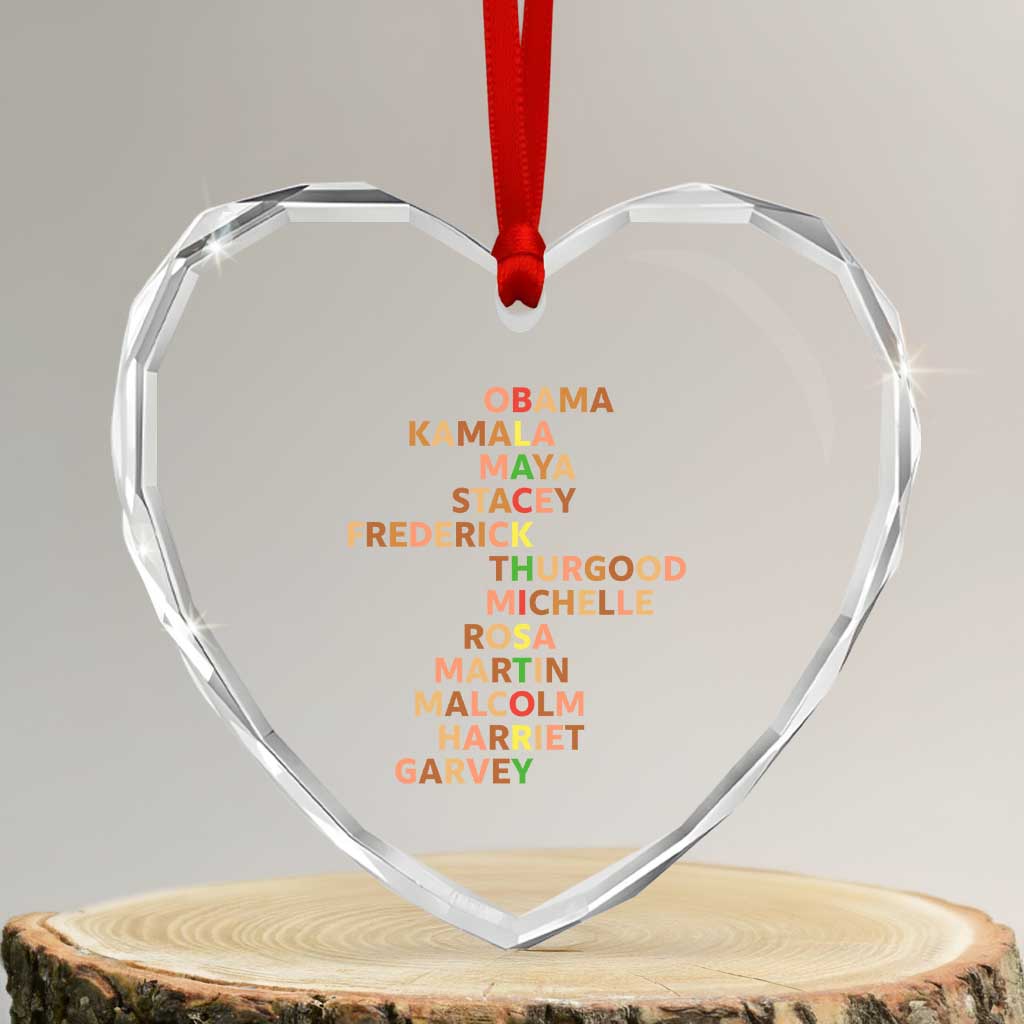 Black Leader History Melanin African American Pride Heart Crystal Glass Ornament - Wonder Print Shop