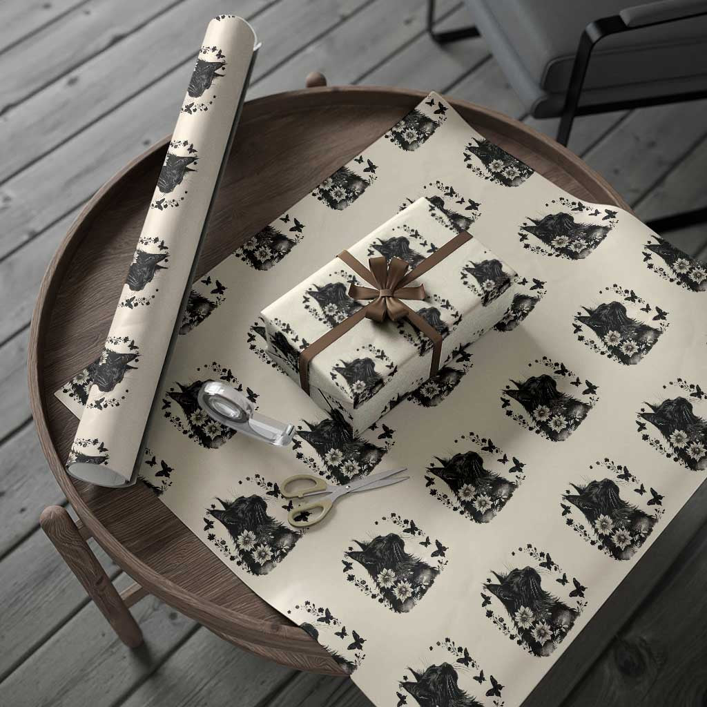 Black Maine Coon Cat Wrapping Paper Roll Floral Sunflower Watercolor Gift