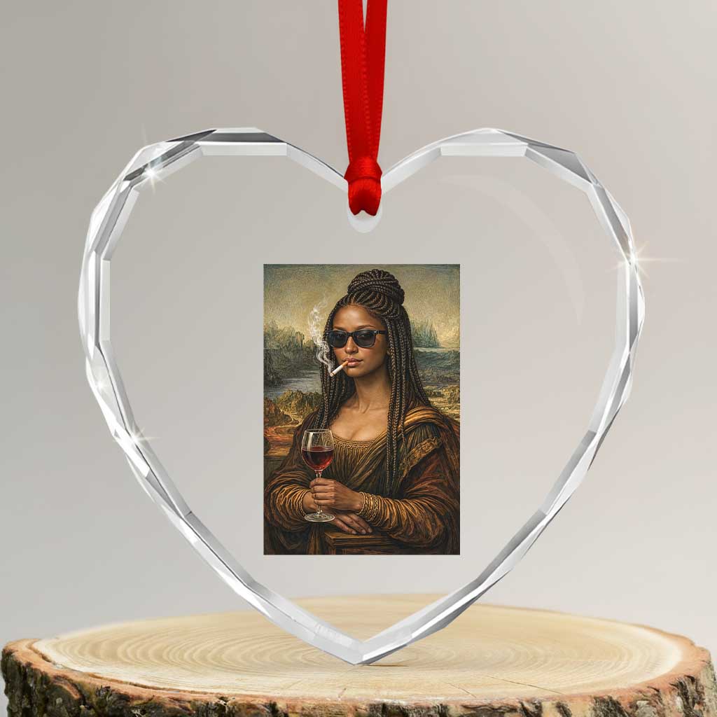Black Mona Lisa African American Heart Crystal Glass Ornament Black History Month - Wonder Print Shop