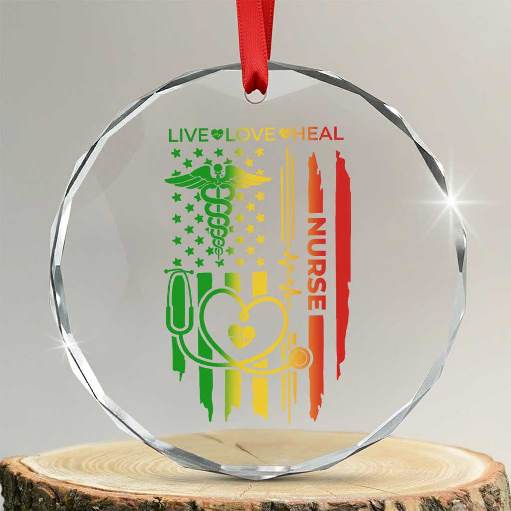 Black Nurse Crystal Glass Ornament American Flag Proud Afro African Women Melanin Pride - Wonder Print Shop
