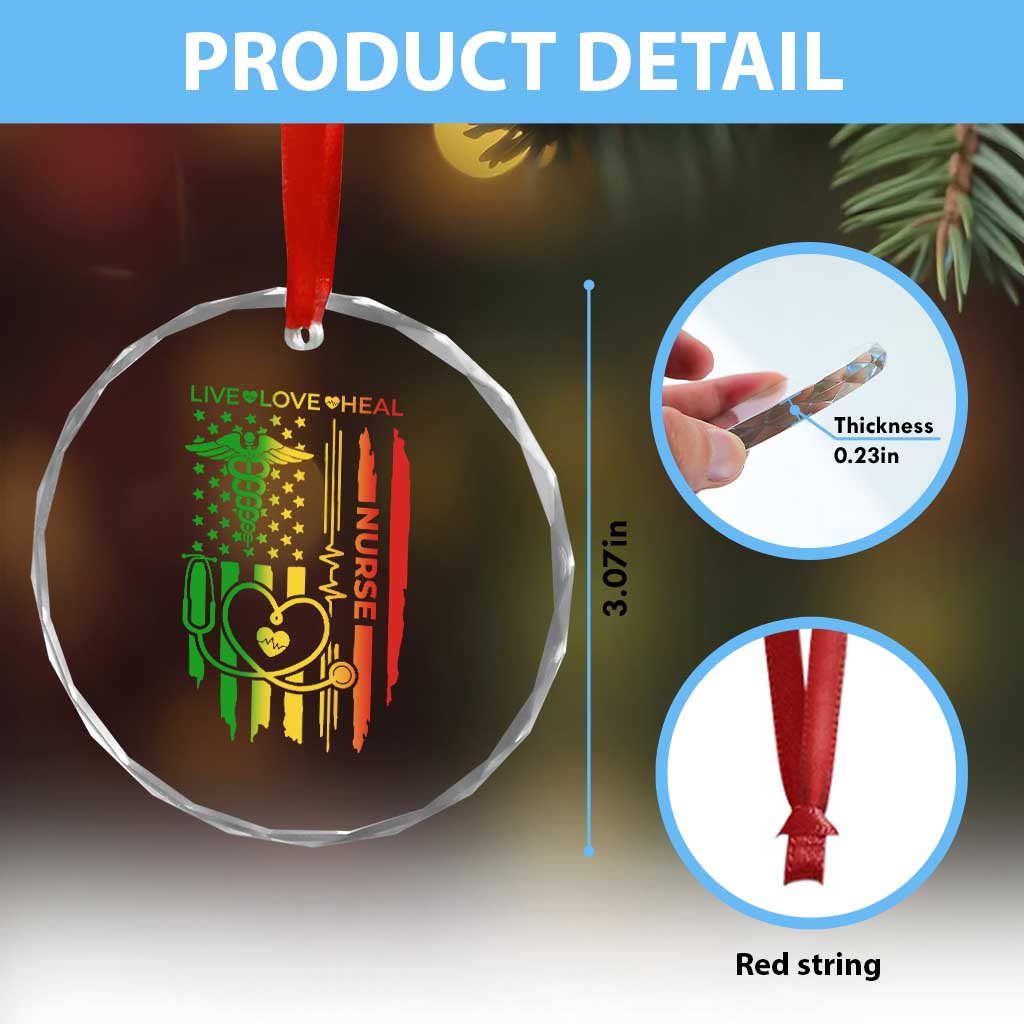Black Nurse Crystal Glass Ornament American Flag Proud Afro African Women Melanin Pride TS10