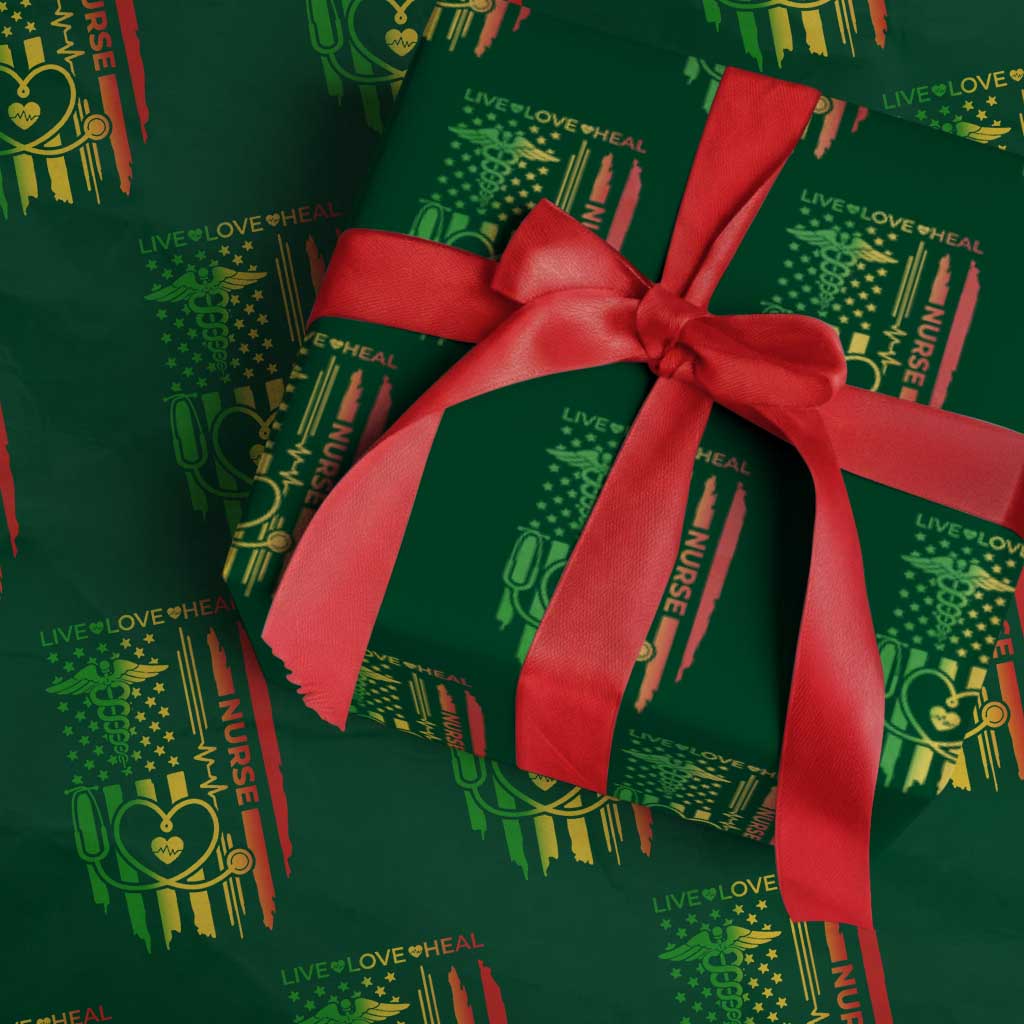 Black Nurse Wrapping Paper Roll American Flag Proud Afro African Women Melanin Pride - Wonder Print Shop