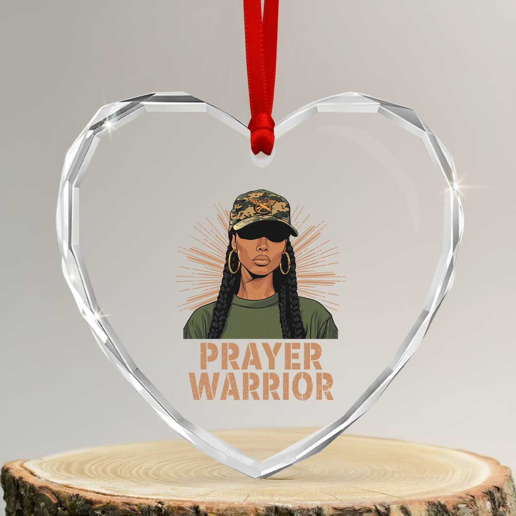 Black Prayer Warrior Heart Crystal Glass Ornament Jesus God Christian Camo Girl - Wonder Print Shop