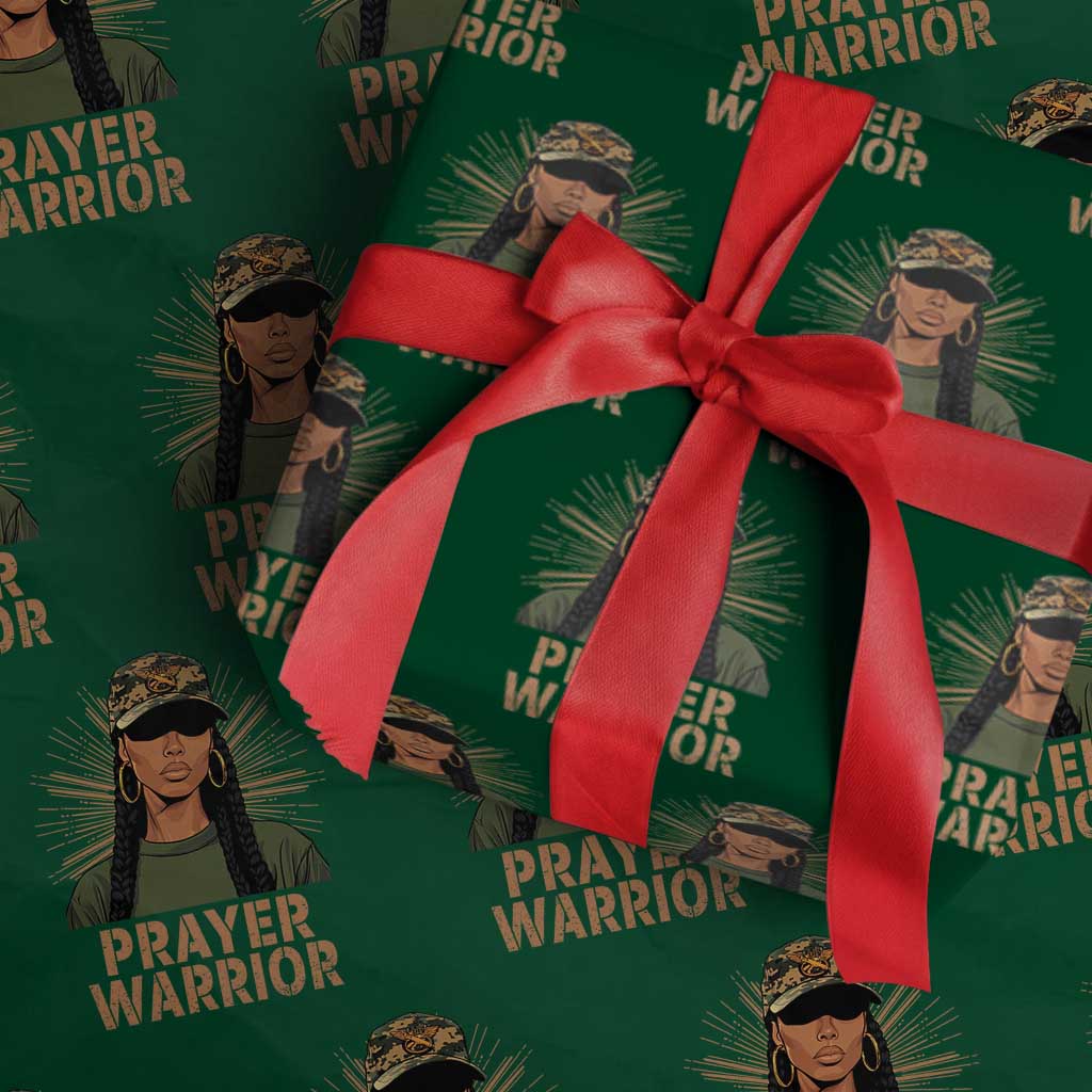 Black Prayer Warrior Wrapping Paper Roll Jesus God Christian Camo Girl - Wonder Print Shop