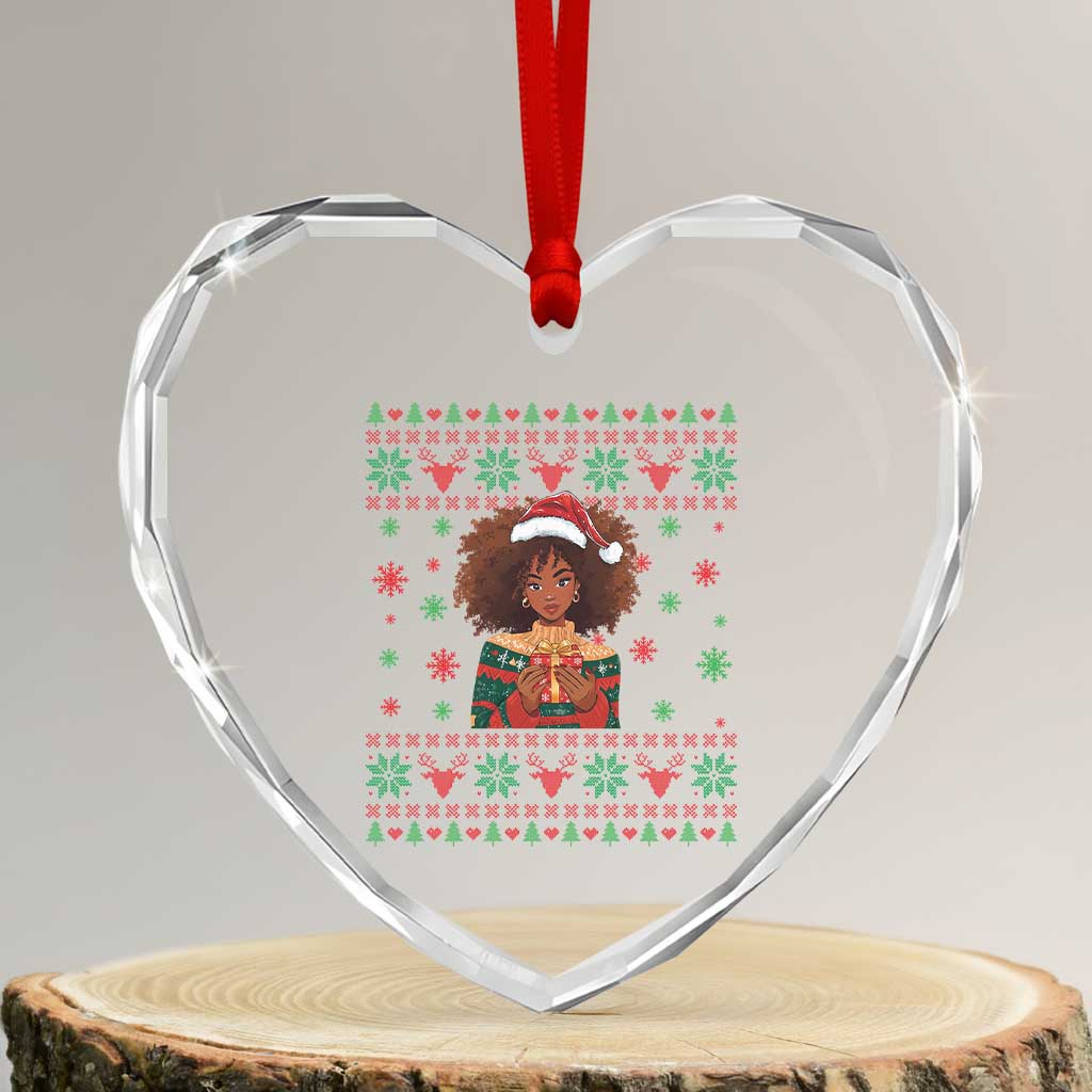 Black Queen Christmas Heart Crystal Glass Ornament African American Girl Black Pride - Wonder Print Shop