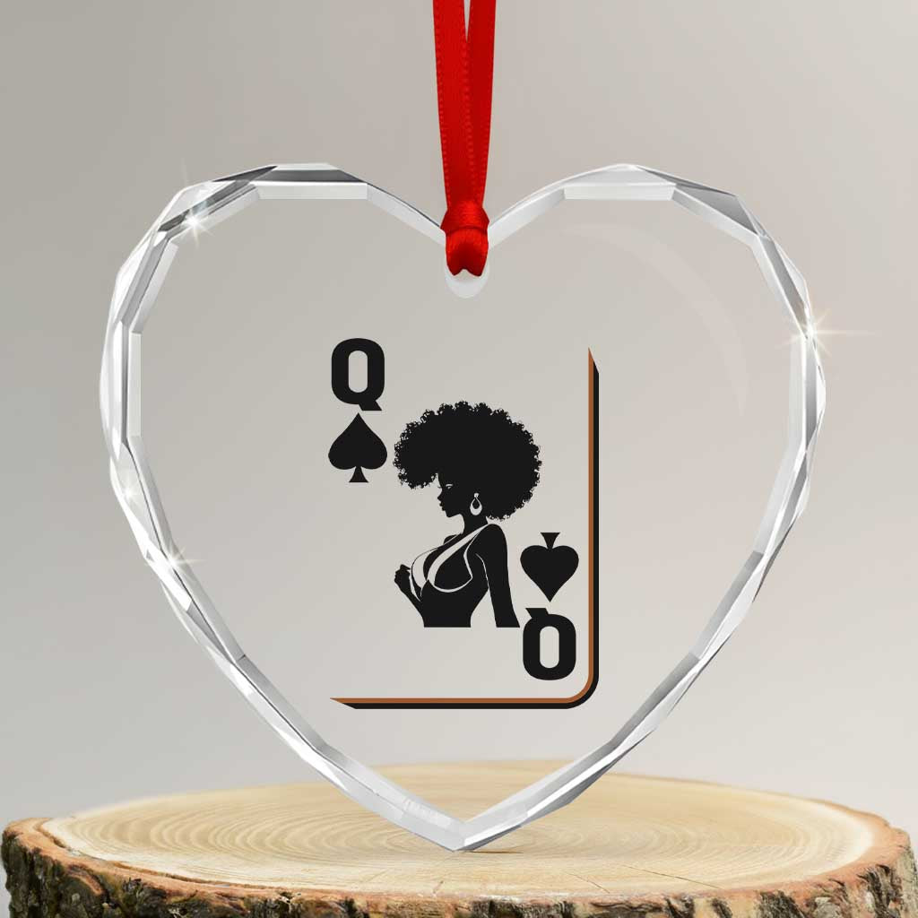 Black Queen Heart Crystal Glass Ornament Black History Month Afro Woman Poker Card Games - Wonder Print Shop