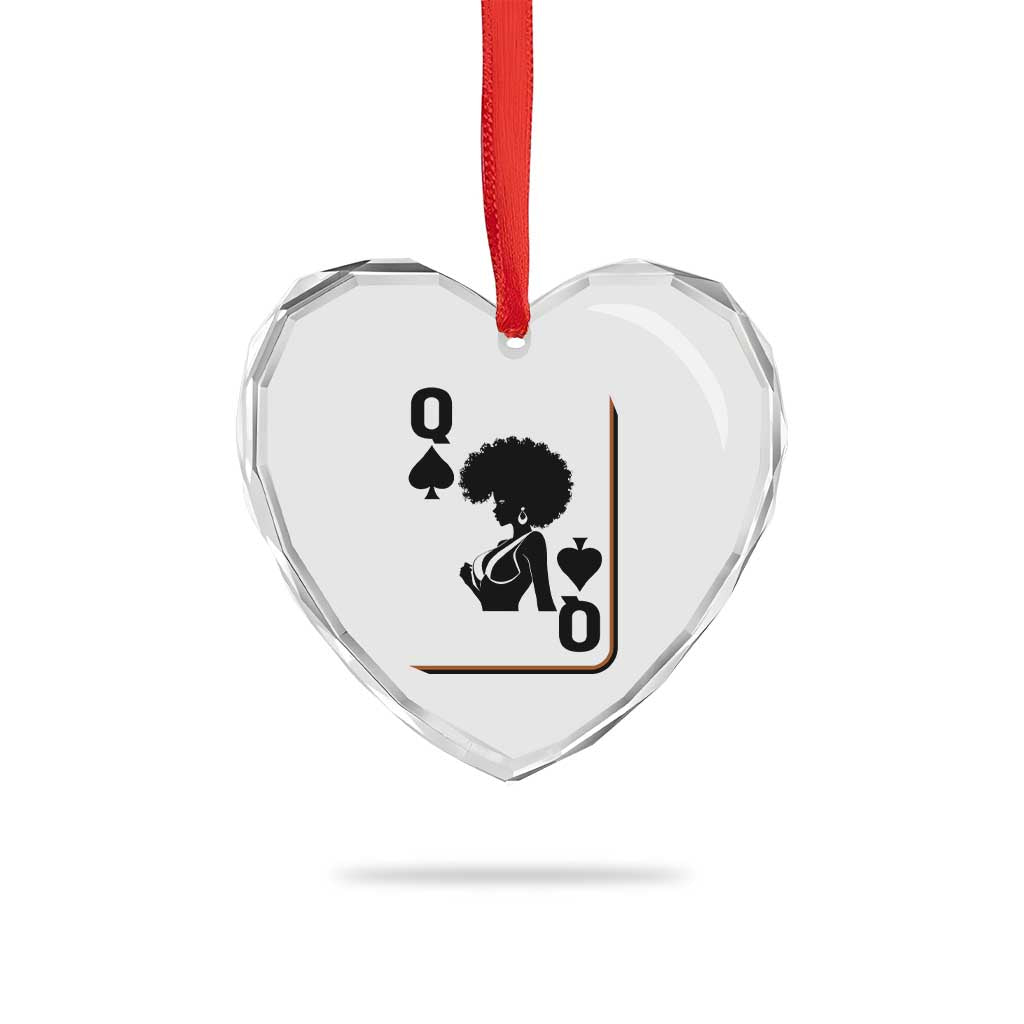 Black Queen Heart Crystal Glass Ornament Black History Month Afro Woman Poker Card Games - Wonder Print Shop