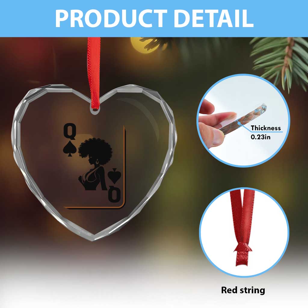 Black Queen Heart Crystal Glass Ornament Black History Month Afro Woman Poker Card Games - Wonder Print Shop