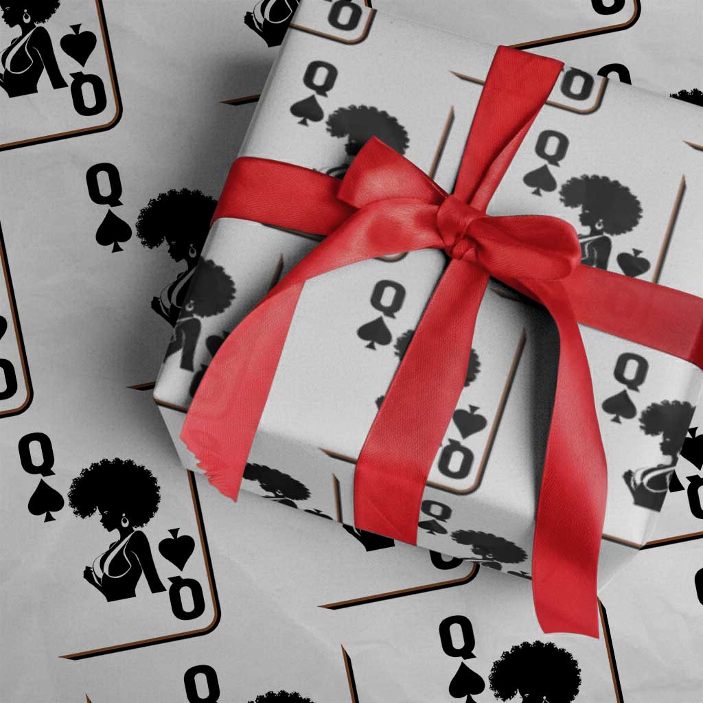 Black Queen Wrapping Paper Roll Black History Month Afro Woman Poker Card Games - Wonder Print Shop