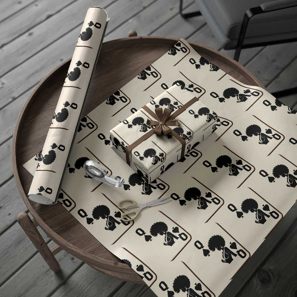 Black Queen Wrapping Paper Roll Black History Month Afro Woman Poker Card Games - Wonder Print Shop