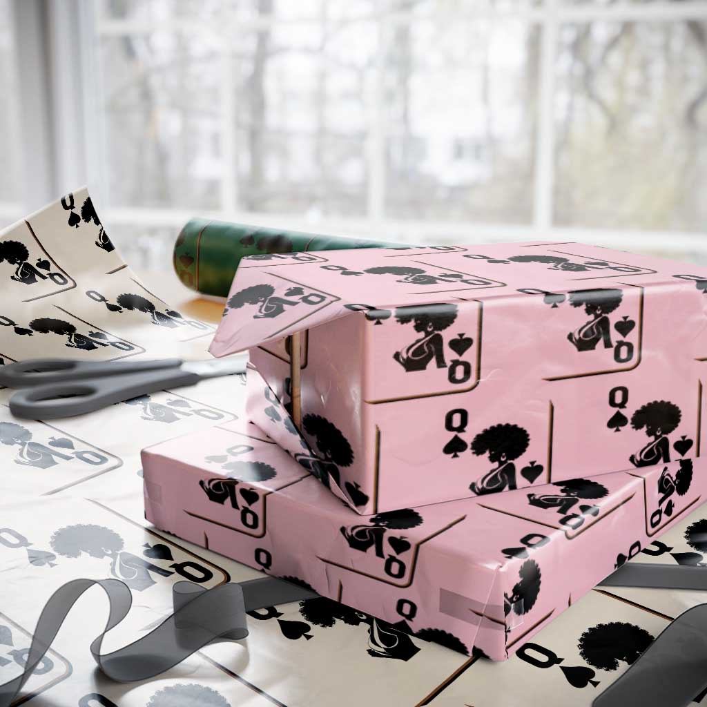 Black Queen Wrapping Paper Roll Black History Month Afro Woman Poker Card Games - Wonder Print Shop