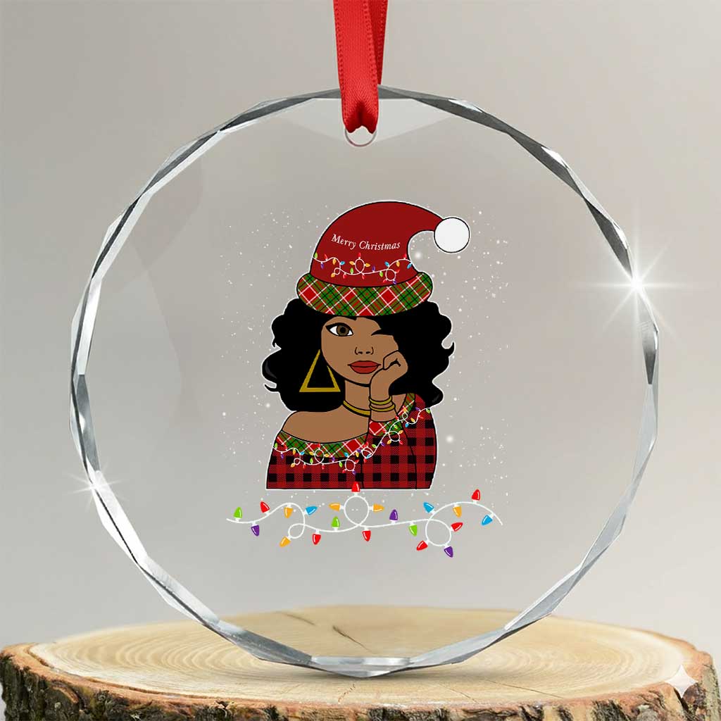 Black Santa African American Xmas Crystal Glass Ornament Sassy Afro Queen Black Woman TS10