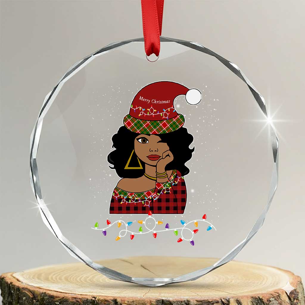 Black Santa African American Xmas Crystal Glass Ornament Sassy Afro Queen Black Woman - Wonder Print Shop
