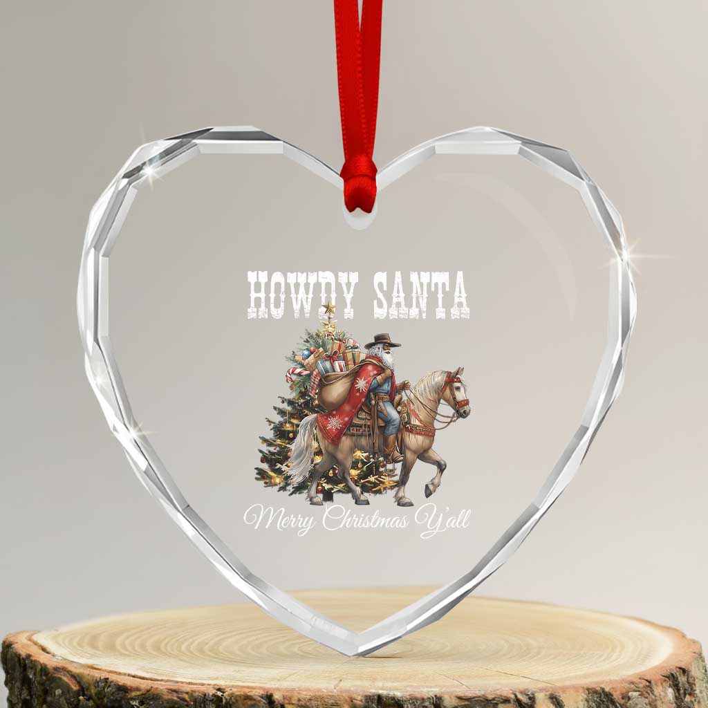 Black Santa Christmas Heart Crystal Glass Ornament African American Western Cowboy - Wonder Print Shop