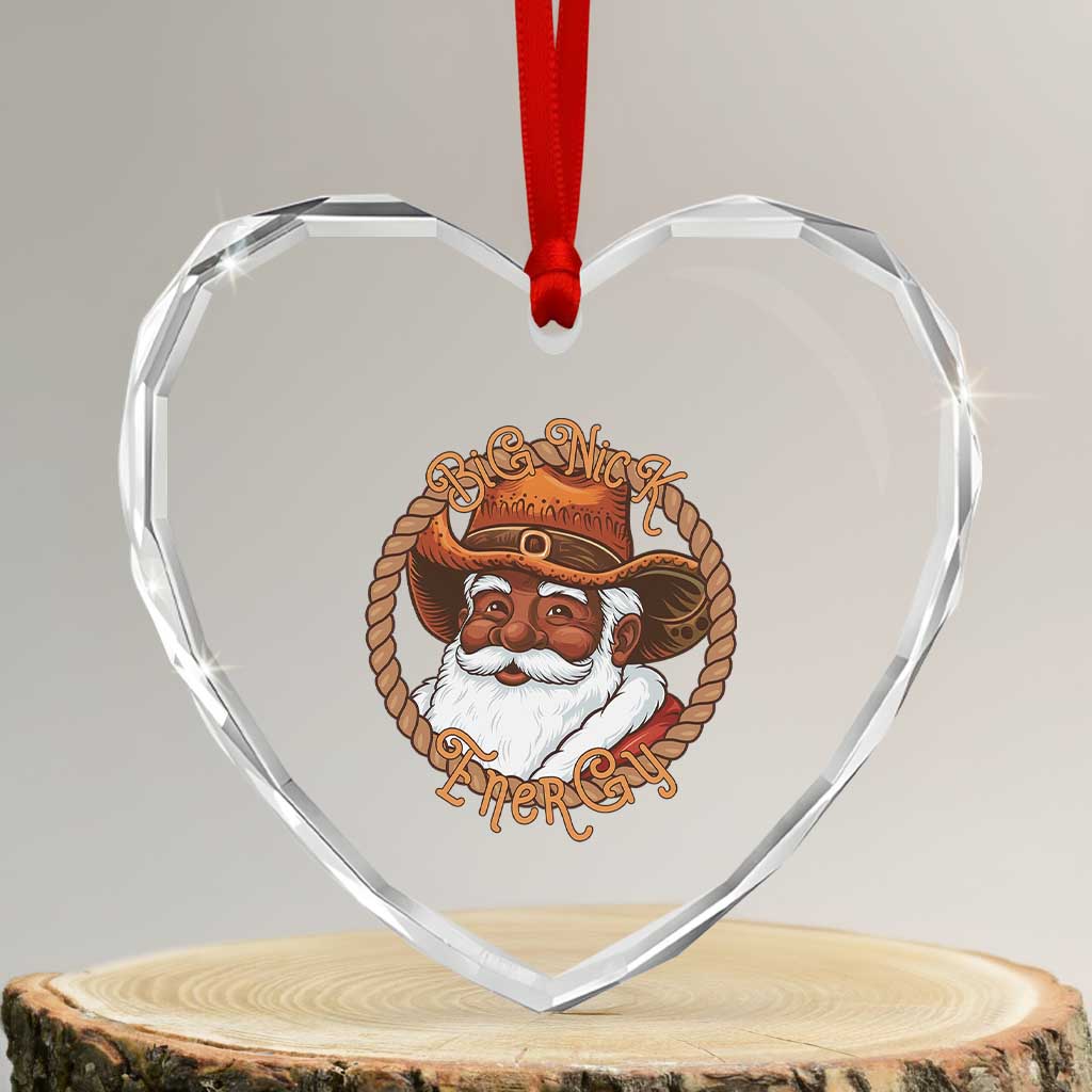 Black Santa Christmas Heart Crystal Glass Ornament Big Nick Energy - Wonder Print Shop